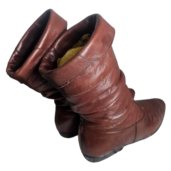 Dexter Slouch Fold Over Brown Leather Pull On Boots Women's Size 6.5N - Picture 7 of 10